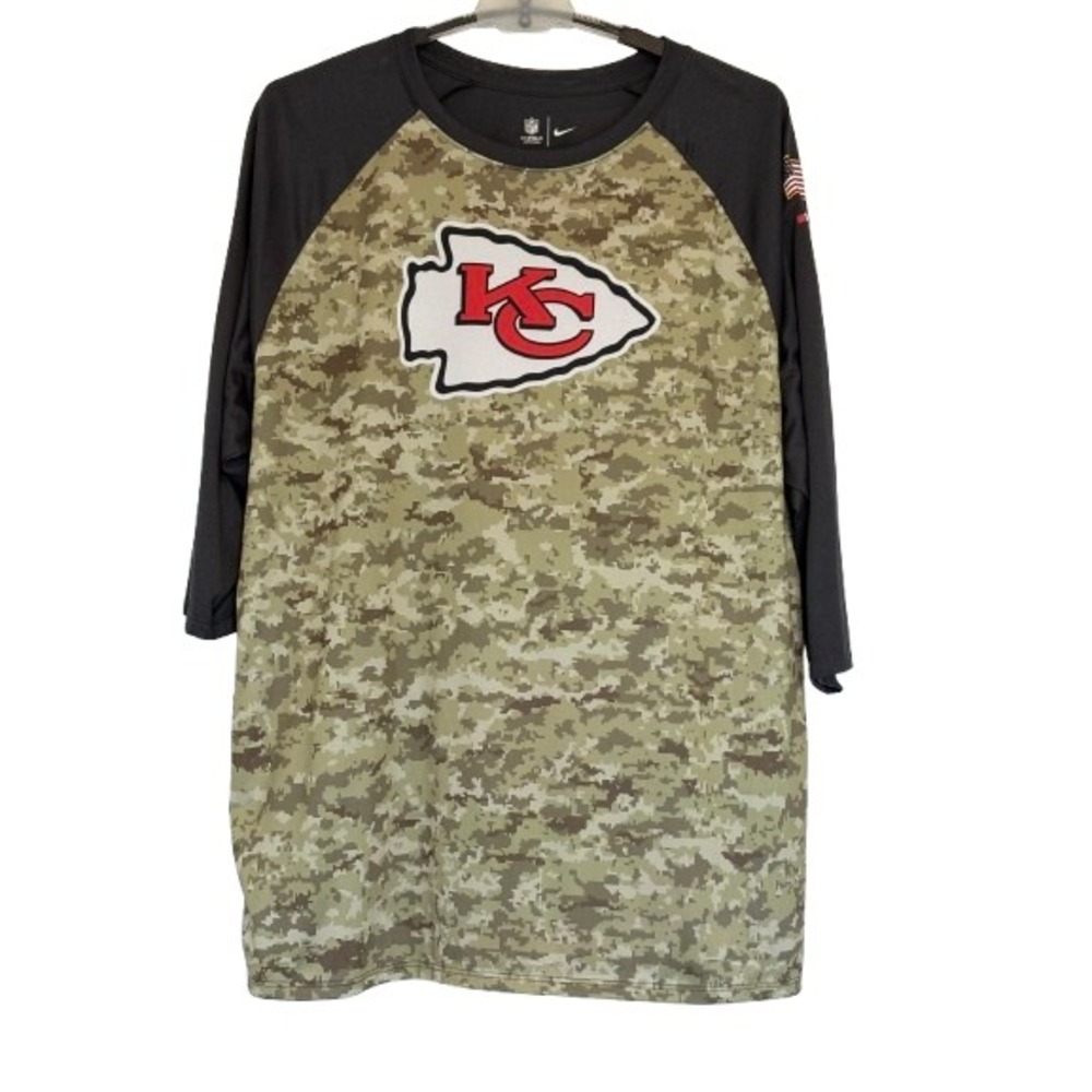Nike Kansas City Chiefs Salute to Service Camo Raglan Shirt Mens XXL 3/4 Sleeve